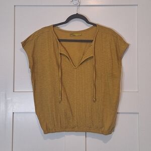 PrAna Ocupas Popover Top Gold Organic Cotton Blnd Stretchy Size Small Oversized